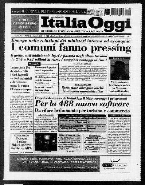 Italia oggi : quotidiano di economia finanza e politica